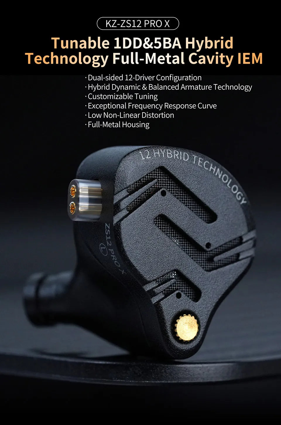 KZ ZS12 PRO X Hybrid Dynamic Balanced Armature IEM Earphones, HiFi In-Ear Monitor Headphones with Detachable Silver-Plated Cable, Studio-Grade Wired Earbuds