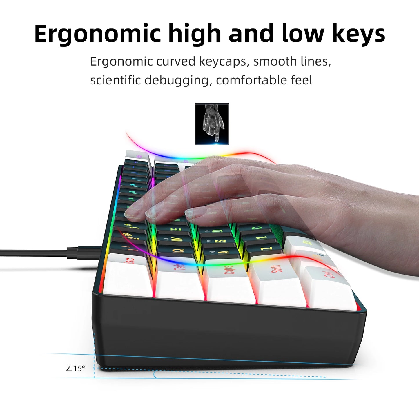 60% Gaming Keyboard Wired RGB Backlit Mini 61 Keys Membrane Keyboard Anti-Ghosting No-Conflict Ultra-Compact for Gamers