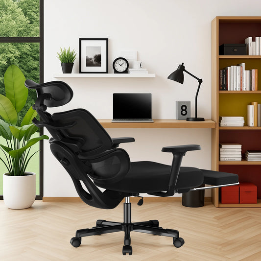Fauteuil de bureau ergonomique AUTHMIC avec accoudoirs réglables en 6D, appui-tête 3D, soutien lombaire, fauteuil de bureau inclinable en maille, capacité de 200 kg