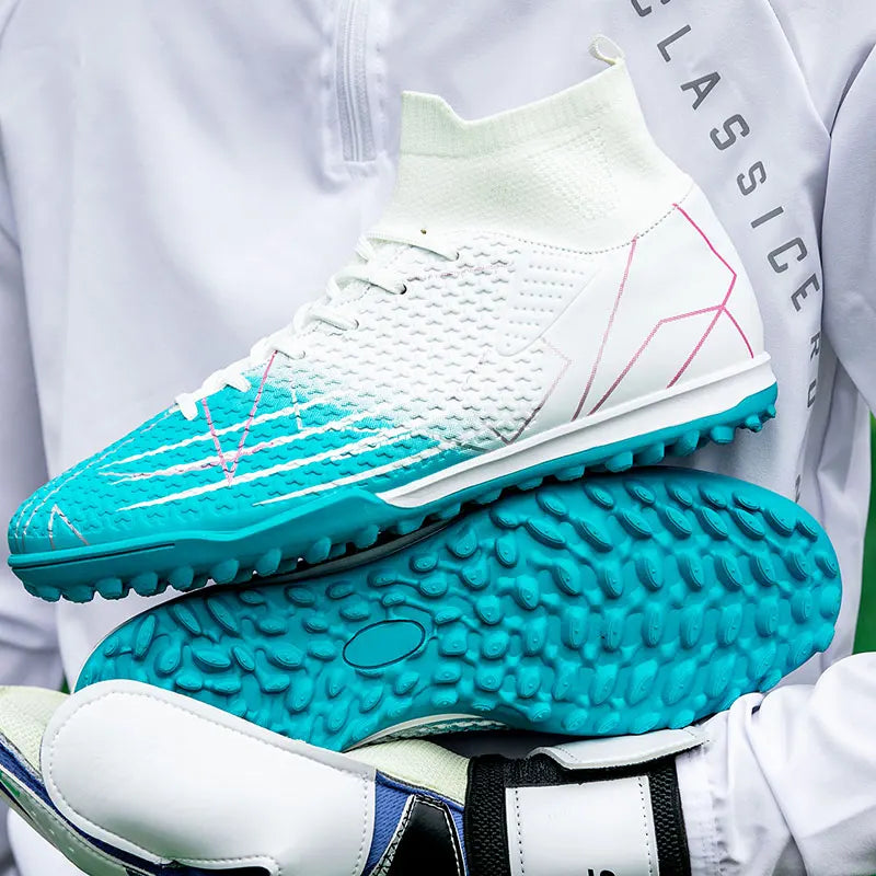 New Professional High-Top Football Shoes Artificial Grass Leather Youth Students Training Soccer Shoes for Men and Women Sports