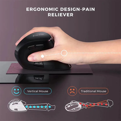 IHOYI Bluetooth Vertical Wireless Mouse Rechargeable Ergonomic Silent Mouse with 2400 DPI, USB 2.4G Wireless Mouse for Laptop & Desktop