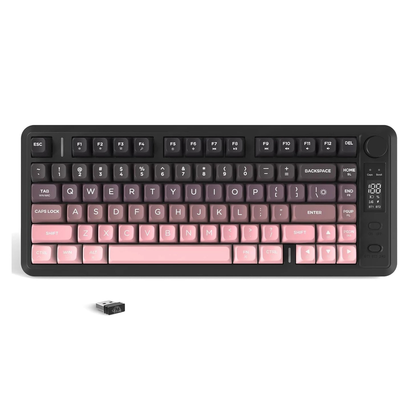 ATTACK SHARK M75 Wireless Membrane Gaming Keyboard with OLED Display, Bluetooth & 2.4GHz Tri-Mode, RGB Backlit PBT Keycaps, Multifunction Knob