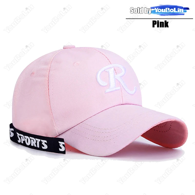 R letter Ribbon Embroidery Cotton Adjustable Hard Top Baseball Cap Sun Hat Trucker Hats Hip Hop Caps