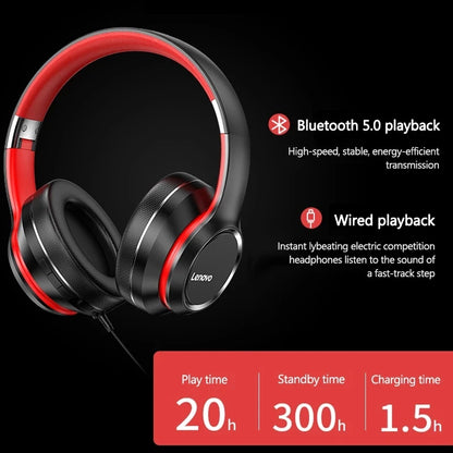 Lenovo HD200 Wireless Bluetooth Over-Ear Headphones – Noise Cancelling HiFi Stereo Gaming Headset with Microphone