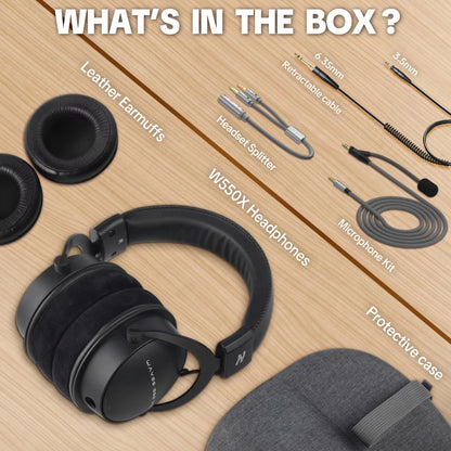 Talomen TOP W550X Over-Ear Wired Headphones with 50mm Drivers, Deep Bass, Detachable Cable & Built-in Microphone – Gaming, DJ, Studio & Office Headset