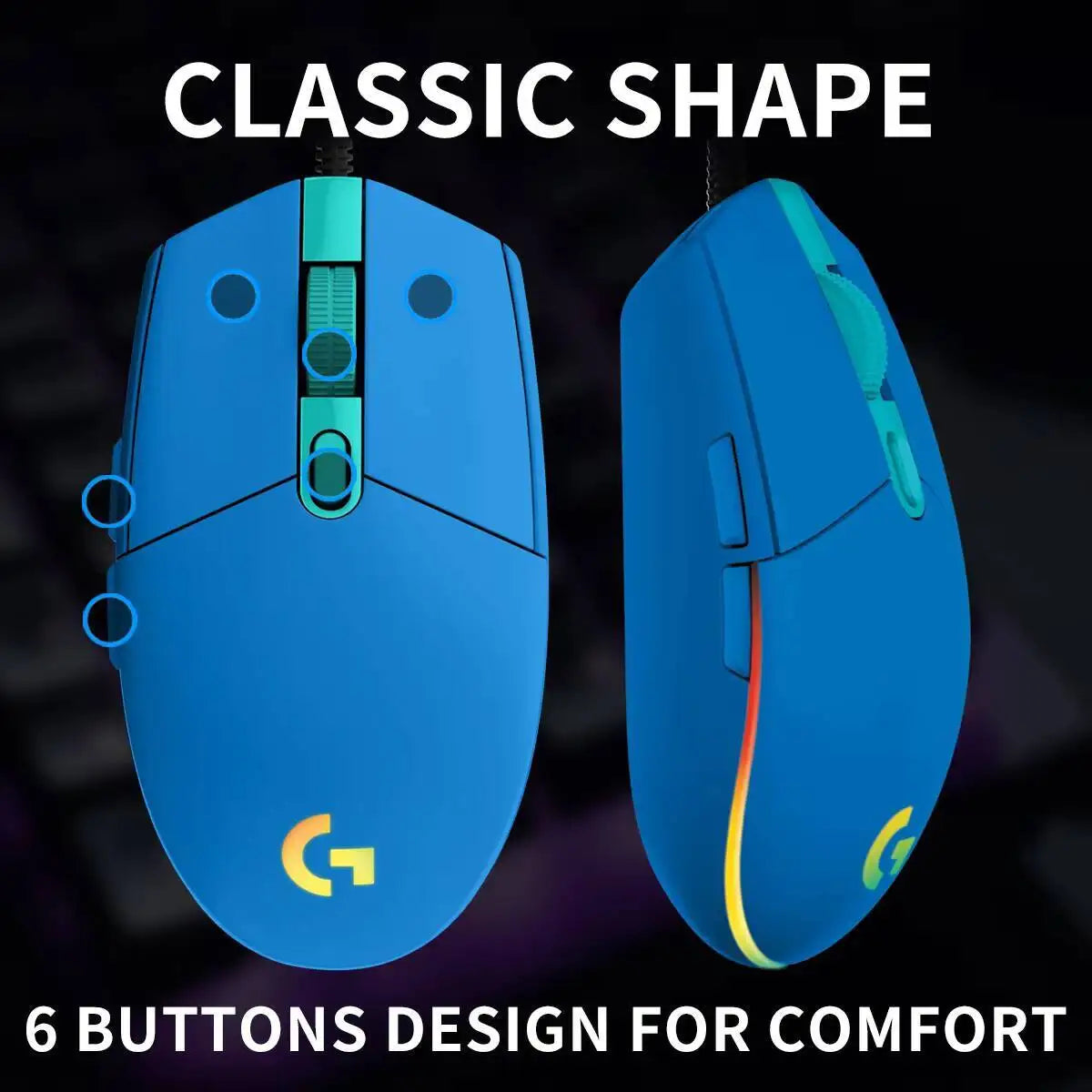 Logitech G203 LIGHTSYNC Wired Gaming Mouse 8000 DPI RGB Sensor, 6 Buttons Mechanical Tensioning USB Mouse for Gaming & Office