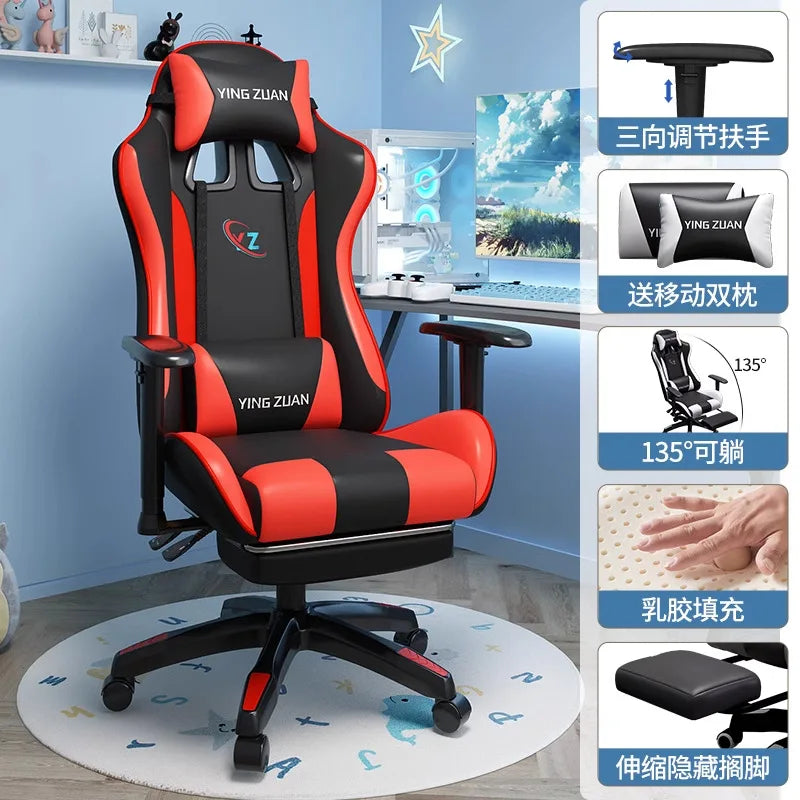 Ergonomic Gaming Chair Comfortable Reclining Computer Chair with Adjustable Height, Footrest, Armrests, Racing Style Office Chair for Home & Office