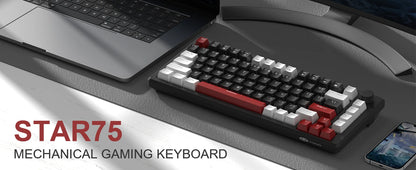 MageGee 75% Mechanical Gaming Keyboard with Knob Control, Wired Mechanical Gaming Keyboard with Blue Backlit, Red/Yellow Switch Gaming Keyboard for PC Windows