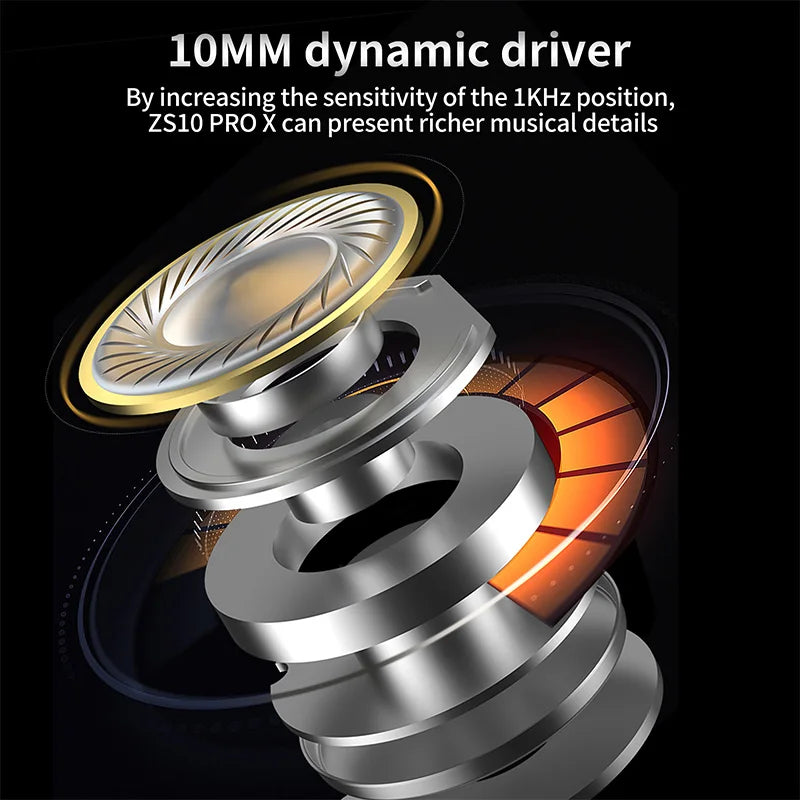 KZ ZS10 Pro X Wired HiFi Earphones Hybrid Driver In-Ear Monitor Earbuds with Powerful Bass, Music Headphones for Audiophile Sound