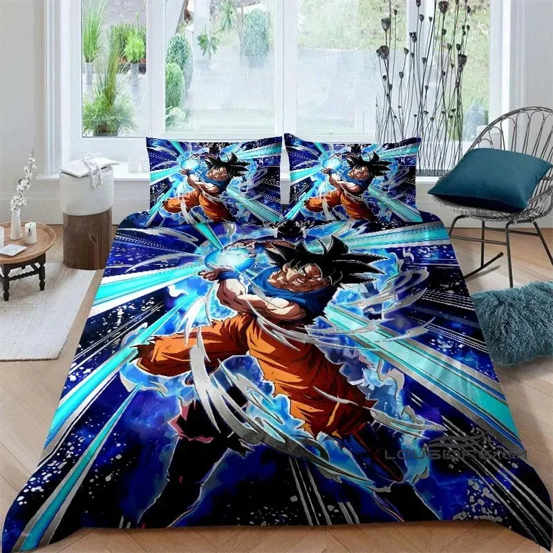 Posteljina s printom u temi crtića/animea Son Goku Dragon Ball: ovaj mekani i udobni set uključuje navlaku za poplun i jastučnicu