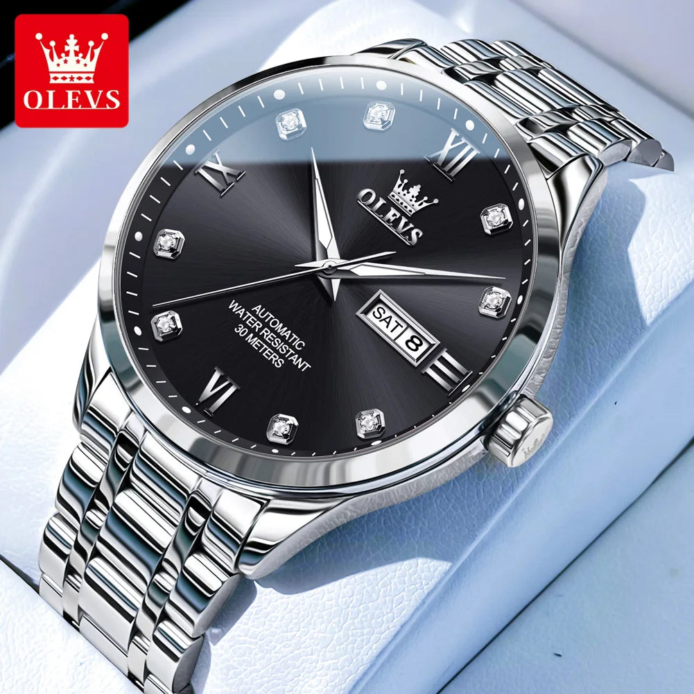 Montre automatique pour homme OLEVS 9946 – Montre-bracelet mécanique de luxe, dotée d'un calendrier avec affichage de la date, idéale pour les hommes d'affaires.