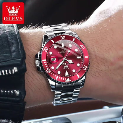 Montre pour homme OLEVS 5885 – Modèle authentique, bracelet en acier, calendrier, mouvement à quartz, livrée dans un coffret cadeau de luxe