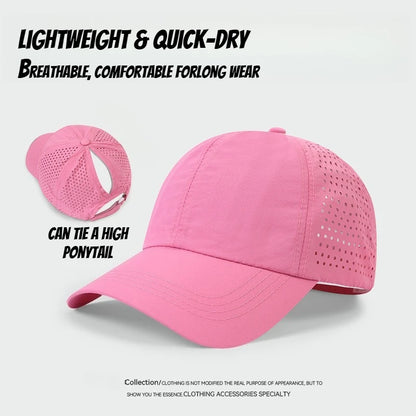 1 unidad de gorras de béisbol con lengüeta de secado rápido para mujer, protección de verano, malla transpirable, gorra transpirable, elegante y ajustable, ideal para llevar la coleta.