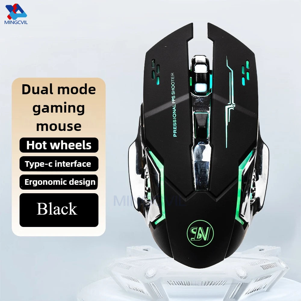MINGCVIL Rechargeable Wireless Gaming Mouse Bluetooth & USB Computer Mouse, Ergonomic RGB Backlit Wireless Mouse for PC, Laptop, Mac & Gaming