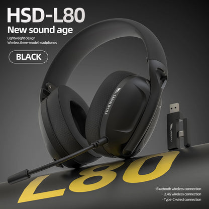 SMAILWOLF L80 Wireless Gaming Headset Bluetooth 5.0 & 2.4GHz Triple-Mode Gaming Headphones with Microphone for PC, Laptop, PS5 & Mobile