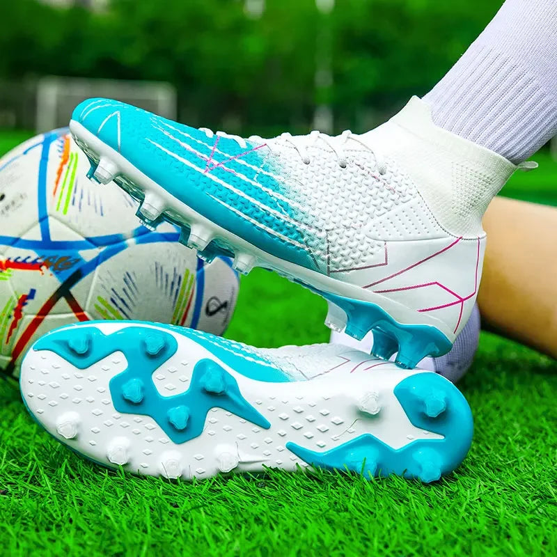 New Professional High-Top Football Shoes Artificial Grass Leather Youth Students Training Soccer Shoes for Men and Women Sports