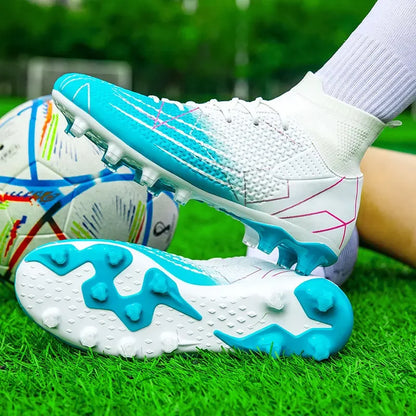 New Professional High-Top Football Shoes Artificial Grass Leather Youth Students Training Soccer Shoes for Men and Women Sports