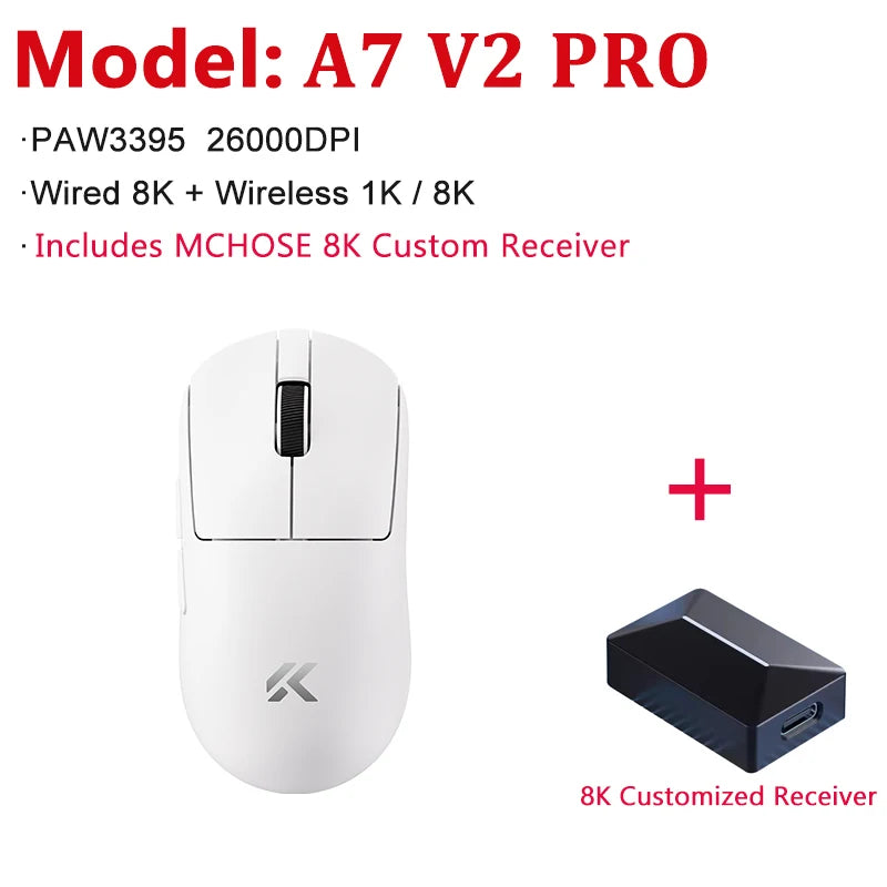 MCHOSE A7 V2 Ultra / Pro kevyt langaton pelihiiri Dual 8000Hz PAW3950 TI 42000DPI PC-e-urheilupelaajille