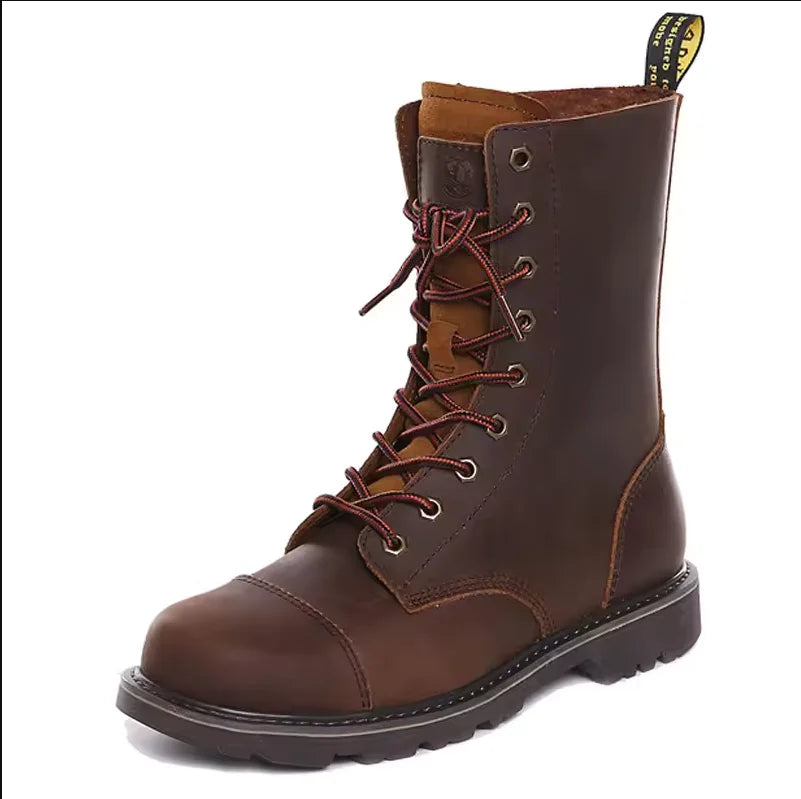 KOWM Scarpe da trekking da uomo in pelle bovina per attività all'aperto, impermeabili, tattiche, scarpe da deserto, stivali da caccia, stivali da neve, sneakers con pelliccia, scarpe da trekking da donna