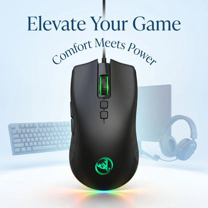 High-End Ergonomic Gaming Mouse, USB Wired Gaming Mouse with 6400 DPI, RGB Breathing LED Lights, Anti-Slip Grip, 7 Programmable Buttons for PC