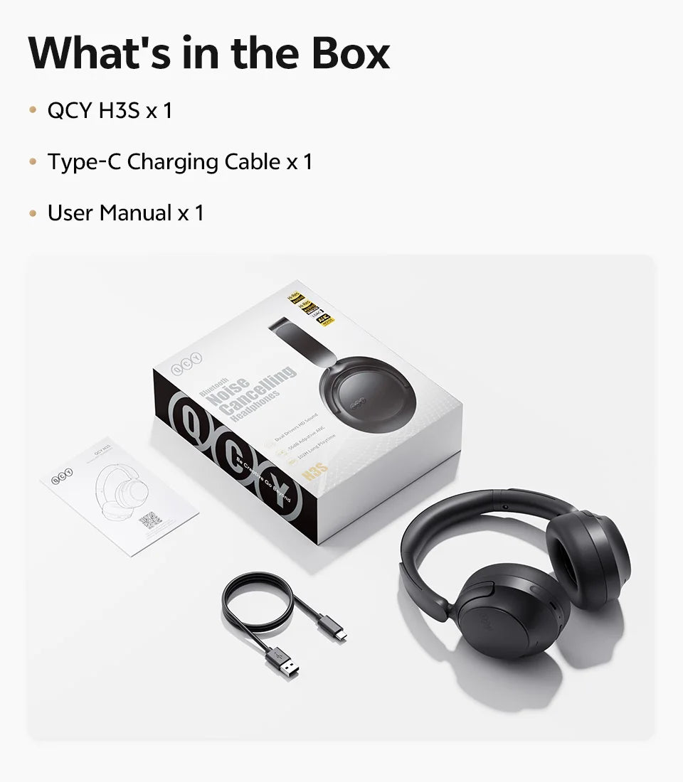 QCY H3S -56dB ANC adaptativa Auriculares Bluetooth 6.0 circumaurales – Auriculares inalámbricos Hi-Res LDAC, batería de 102H, sonido espacial con doble transductor