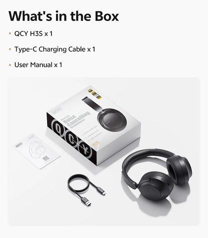 QCY H3S -56dB ANC adaptativa Auriculares Bluetooth 6.0 circumaurales – Auriculares inalámbricos Hi-Res LDAC, batería de 102H, sonido espacial con doble transductor