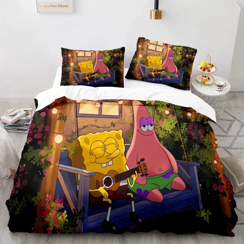 Cartoon anime komplet posteljine SpongeBob 3D print, Patricks Squidwards navlaka za poplun, jastučnica i posteljina, veličine Full Queen King