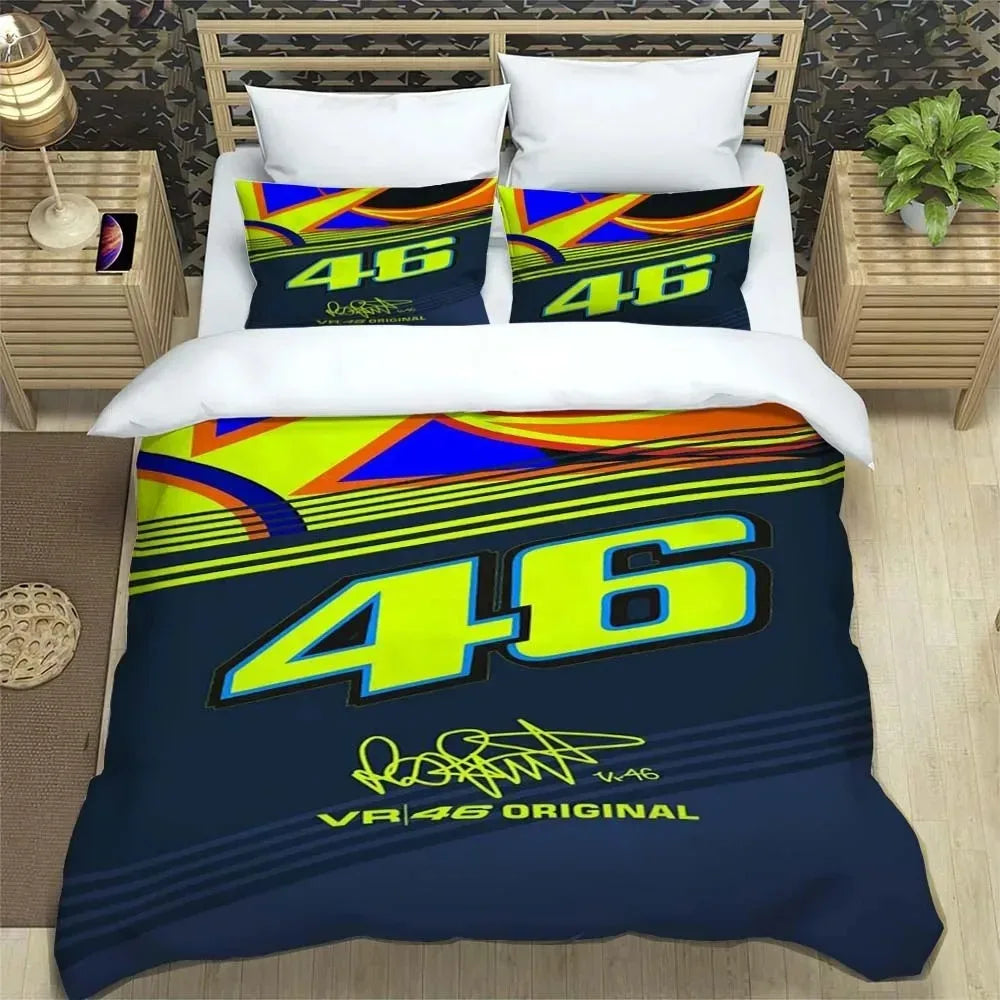 Motorcycle Fleet VR-46 Pattern Quilt Cover With Pillowcases Microfiber 3D Digital Printed Bedding Set Twin Full Queen King