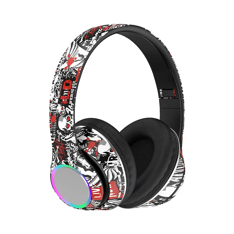 P85 Bluetooth 5.3 Wireless Headphones Over Ear Gaming Headset with Microphone, LED Light Foldable Bluetooth 5.3 Headphones, FM Radio & Noise Cancellation