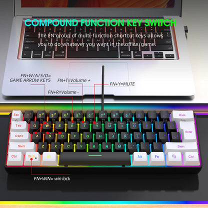 60% Gaming Keyboard Wired RGB Backlit Mini 61 Keys Membrane Keyboard Anti-Ghosting No-Conflict Ultra-Compact for Gamers