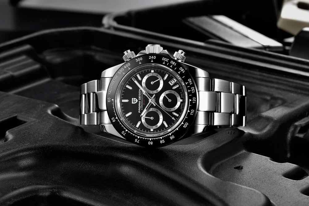Zegarek męski PAGANI DESIGN – model z kolorowymi tarczami, luksusowy zegarek kwarcowy na rękę, chronograf wyposażony w mechanizm