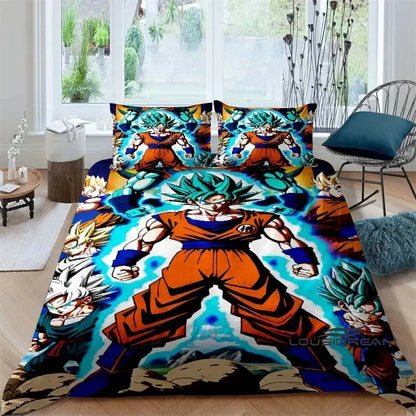 Posteljina s printom u temi crtića/animea Son Goku Dragon Ball: ovaj mekani i udobni set uključuje navlaku za poplun i jastučnicu