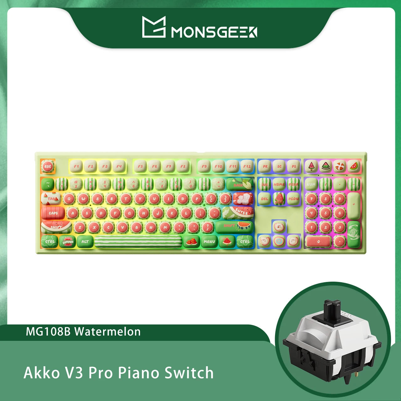 Tastiera meccanica wireless Akko MonsGeek MG108B Bun Wonderland, profilo MOG, RGB, 108 tasti, formato full size, hot swap, USB / 2.4G / BT 5.0