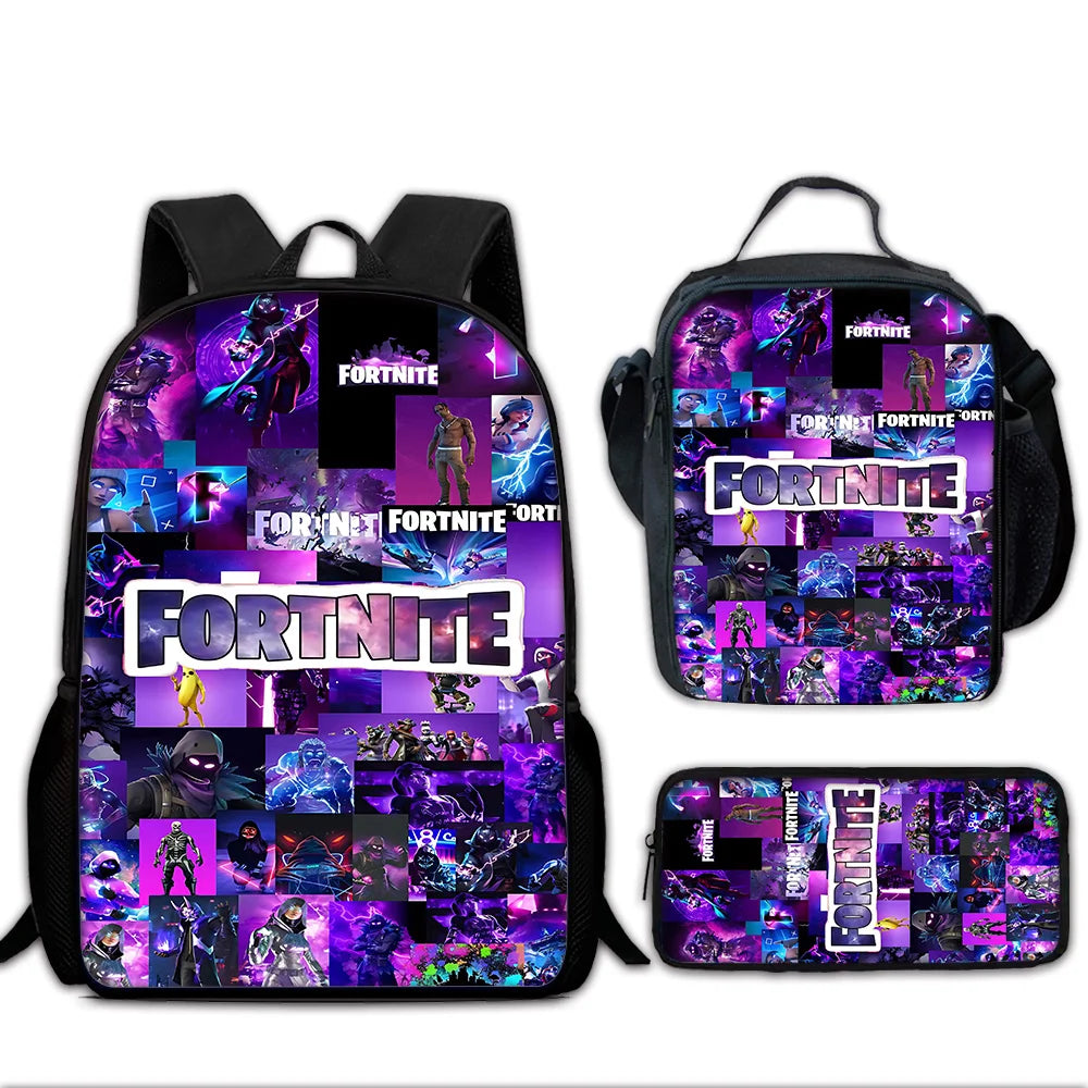 Mochila Escolar Infantil com Lancheira e Estojo, Design de Jogo Popular F-FortniteS, Mochila Escolar para Rapazes e Raparigas, Presente Ideal