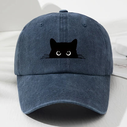 Cappellino da baseball con stampa gatto nero, modello retrò da uomo e da donna, cappellino alla moda per attività all’aperto con visiera regolabile, adatto alla pesca sportiva