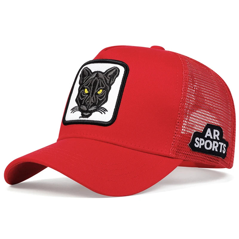 Modebaseballkasket med kattebroderi, sommerkasket i åndbart net, justerbar, hiphop-trucker-kasket, til mænd og kvinder, udendørs solkasket