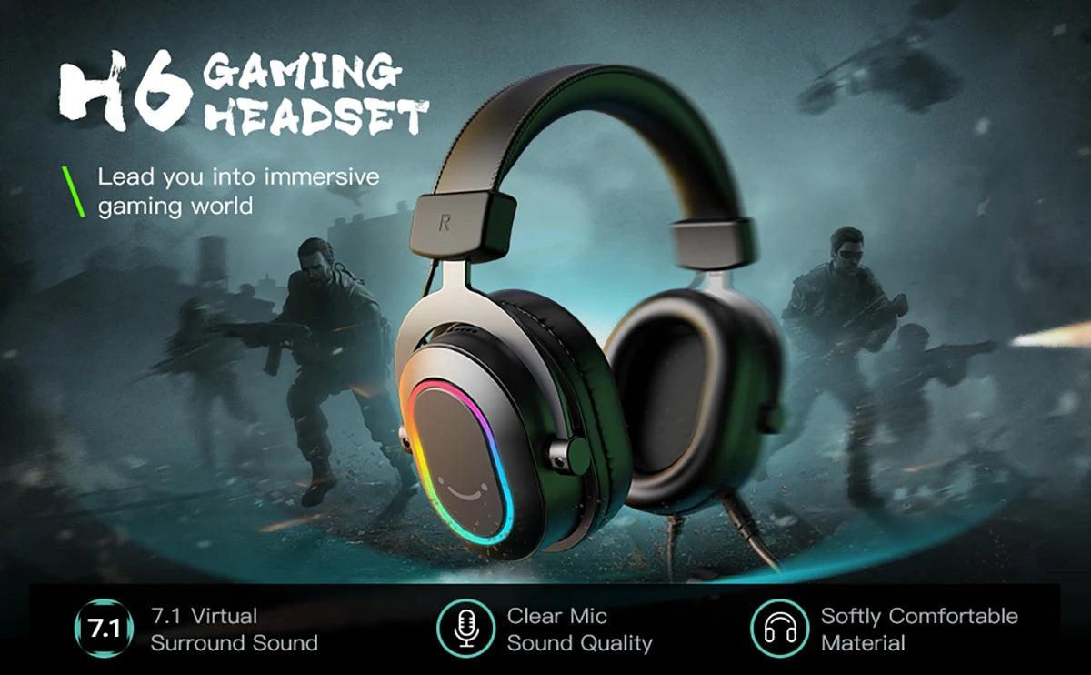 Auriculares gaming FIFINE RGB con micrófono – auriculares con cable circumaurales con sonido envolvente 7.1 para PC, PS4 y PS5 con 3 modos de ecualización