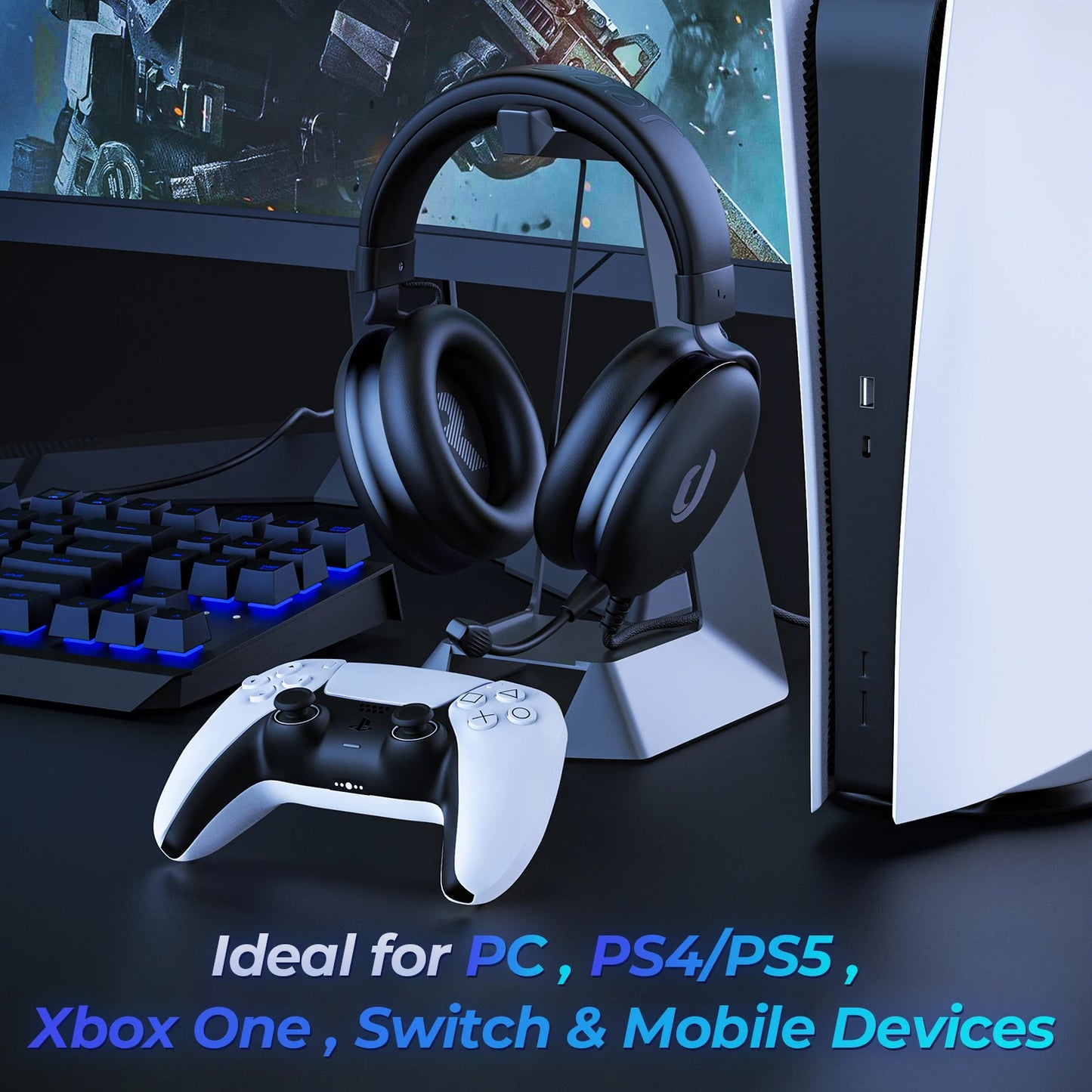 Wired Gaming Headset for PS4 PS5 Xbox Switch – Stereo Sound Headphones with Microphone for PC, Laptop & Mobile Devices