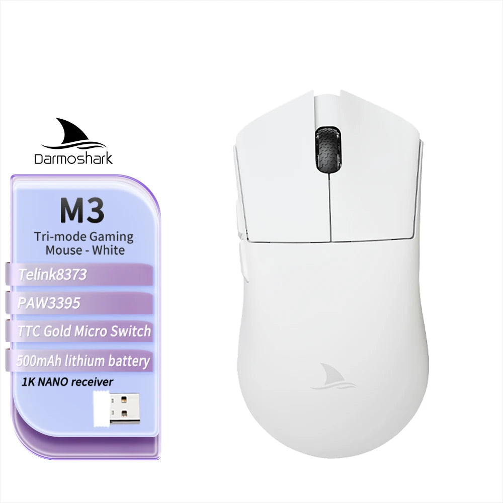 Souris gaming sans fil Darmoshark M3 V2 Tri-Mode 8K, capteur PAW3395, 26K DPI – Souris gaming ultra-légère pour PC et ordinateur portable