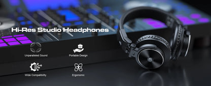 PUPGSIS Studio Headphones Professional DJ Wired Headphones 40kHz Hi-Res Stereo Recording Monitor Headset with 50mm Driver