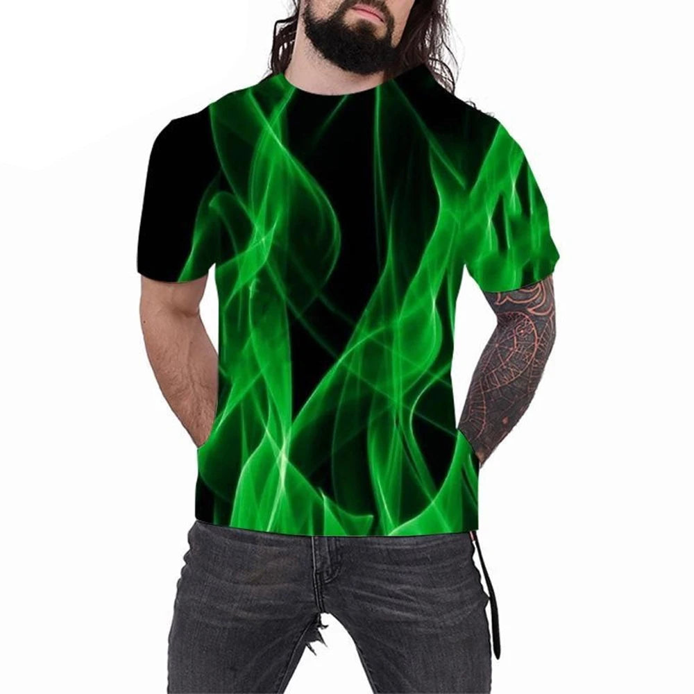 Summer Cool Men's Women's Fashion Casual T-Shirt 3D Printing Multicolor Flame Short Sleeve T-Shirt 100-6XL