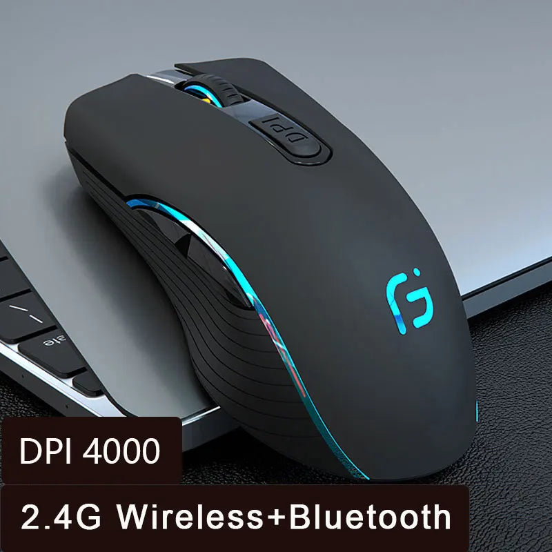 Rechargeable Bluetooth Wireless Mouse, Silent Ergonomic Wireless Mouse with 2400 DPI, Dual Mode Bluetooth & 2.4G USB Mouse for Laptop, MacBook, iPad, PC & Office
