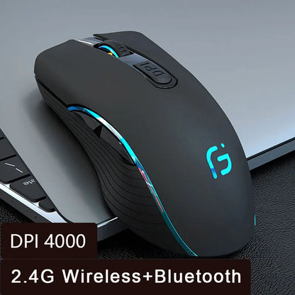 Rechargeable Bluetooth Wireless Mouse, Silent Ergonomic Wireless Mouse with 2400 DPI, Dual Mode Bluetooth & 2.4G USB Mouse for Laptop, MacBook, iPad, PC & Office