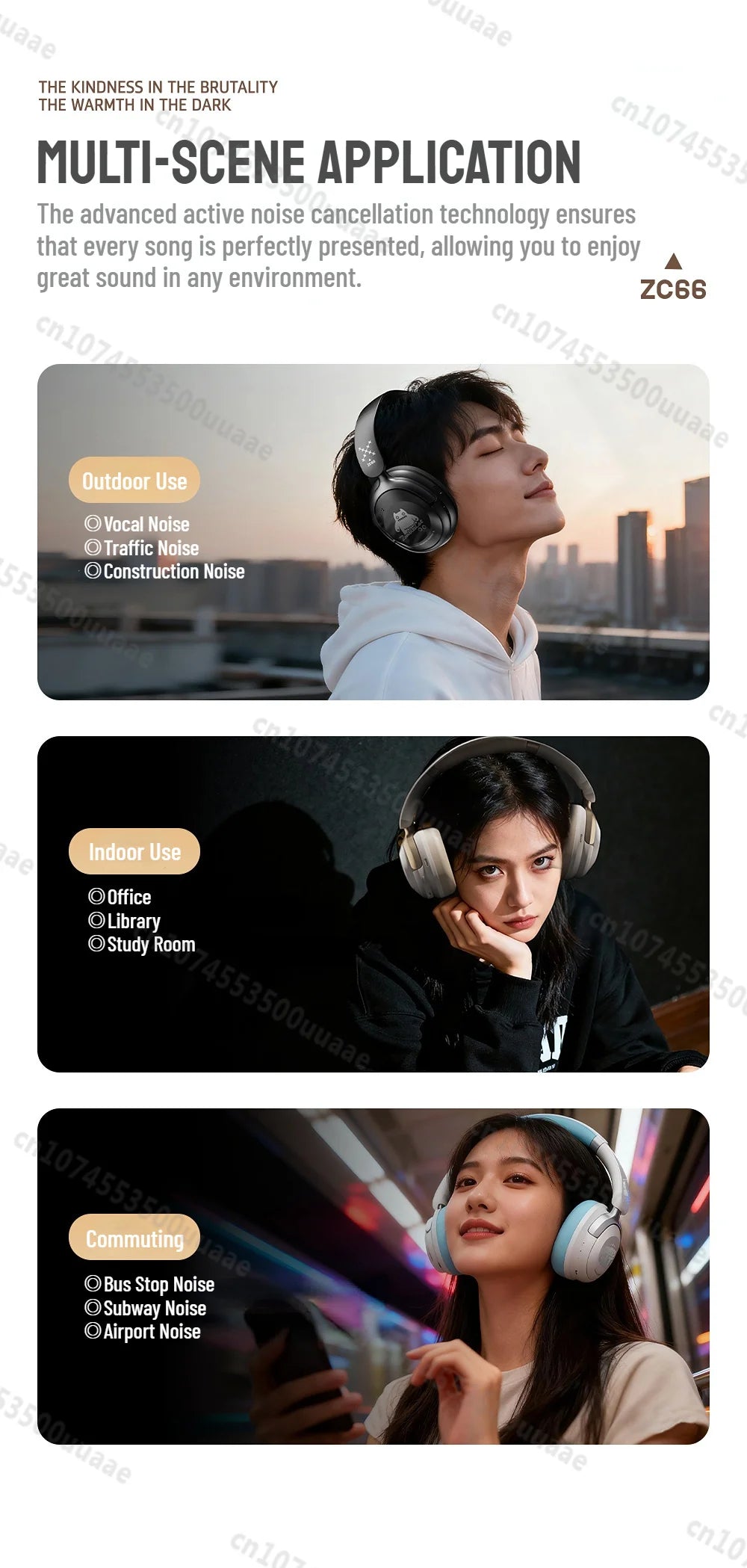 Zombies Cat S10 ANC Bluetooth Headphones with 45dB Noise Cancellation, HiFi Stereo Wireless Over-Ear Headset with Mic