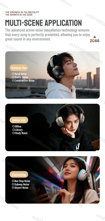 Zombies Cat S10 ANC Bluetooth Headphones with 45dB Noise Cancellation, HiFi Stereo Wireless Over-Ear Headset with Mic