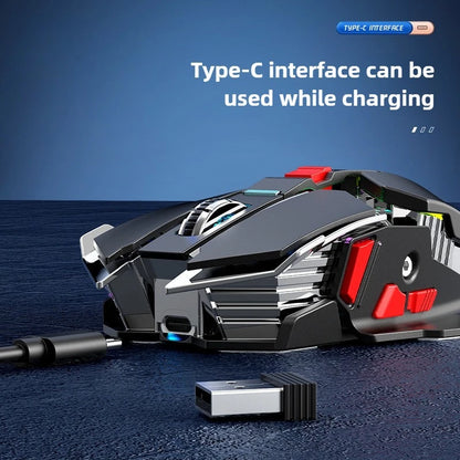 SC300 Wireless Mechanical Gaming Mouse, Rechargeable RGB Gaming Mouse with Adjustable DPI, Silent Ergonomic Wireless Mouse for PC, Laptop & Tablet