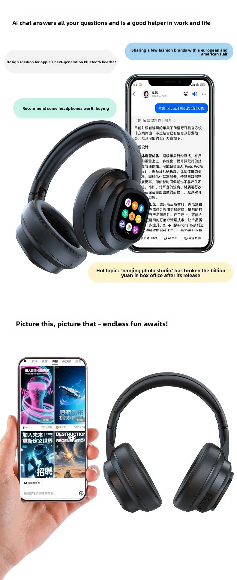 HYUNDAI X1PRO Wireless Bluetooth 6.0 AI Translation Earbuds – 100+ Languages, Touch Control LED Screen Noise Cancelling Headphones