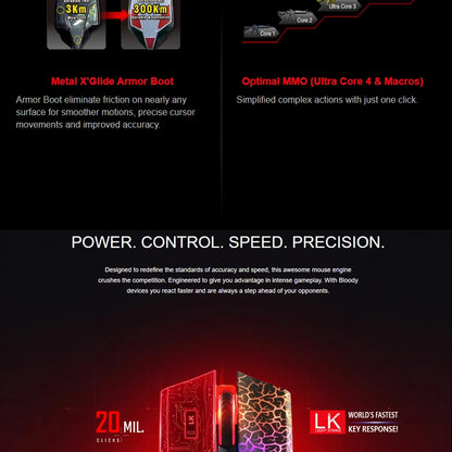 A4TECH A70 Bloody Light Strike Gaming Mouse, 6200 DPI Wired Gaming Mouse with 6 Sniper Modes, Optical Gaming Mouse for FPS & Esports