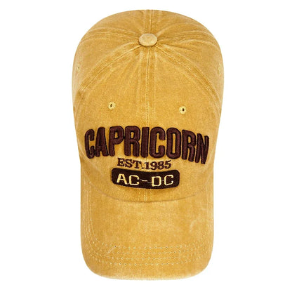 Unisex vasket, slidt 'CAPRICORN' alfabet 3D-broderi blød top baseballkasket mode mænd kvinder udendørs afslappet sportskasket
