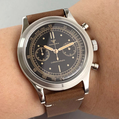 38mm Tandorio Retro Men's Watch Sport Watches Miyota OS20 Movement Chronograph Quartz Clock Black Dial Bubble Arched Glass